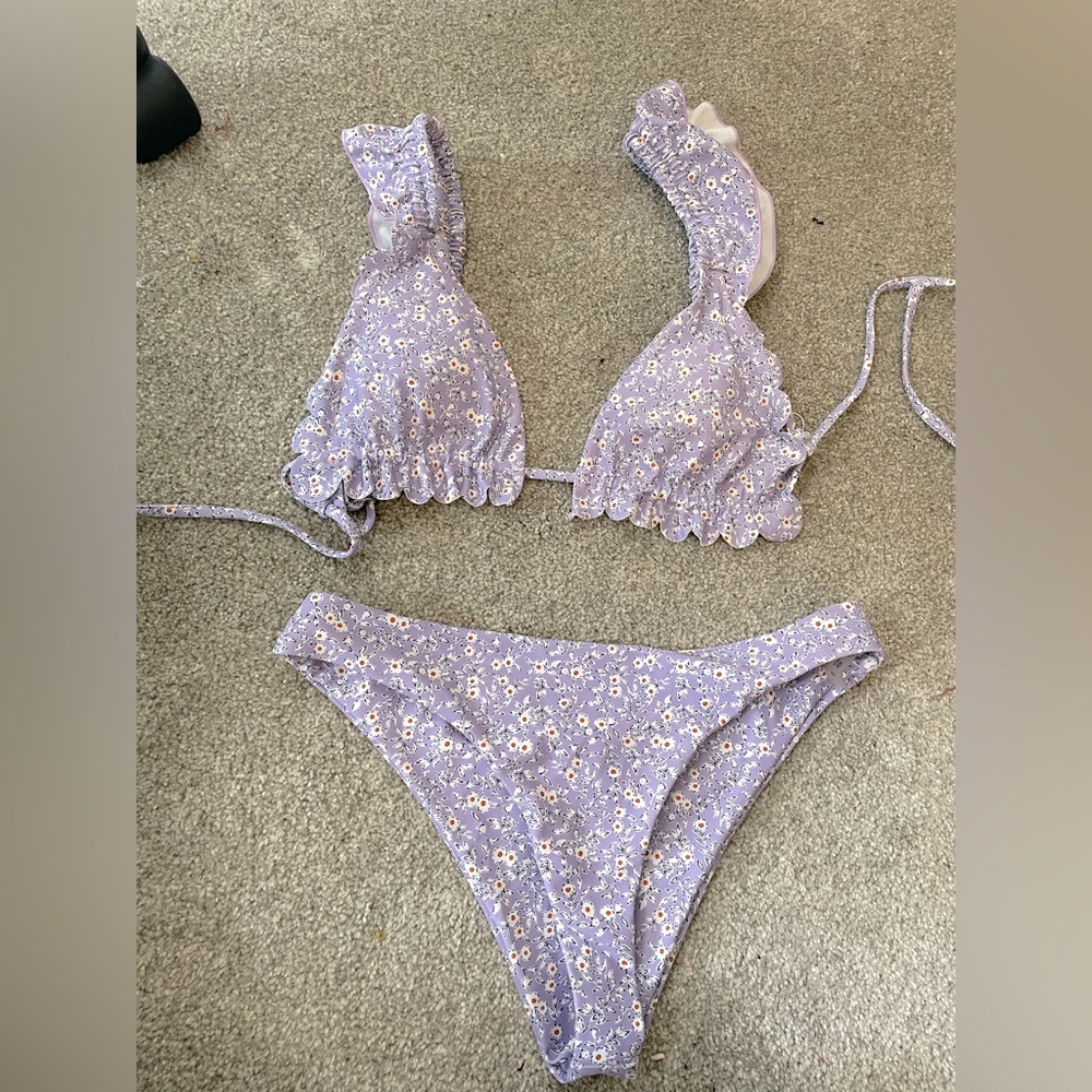 Purple ruffle bikini